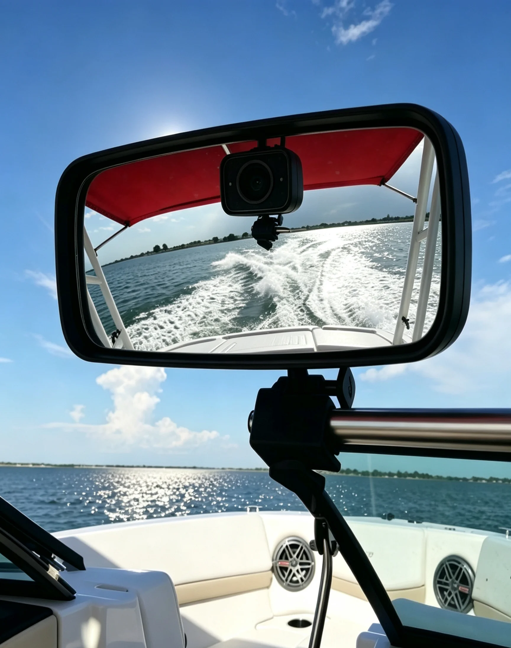 Universal Boat Rearview Mirror, HD Wide-Angle Clamp-On for Marine Watercraft Jet Ski PWC