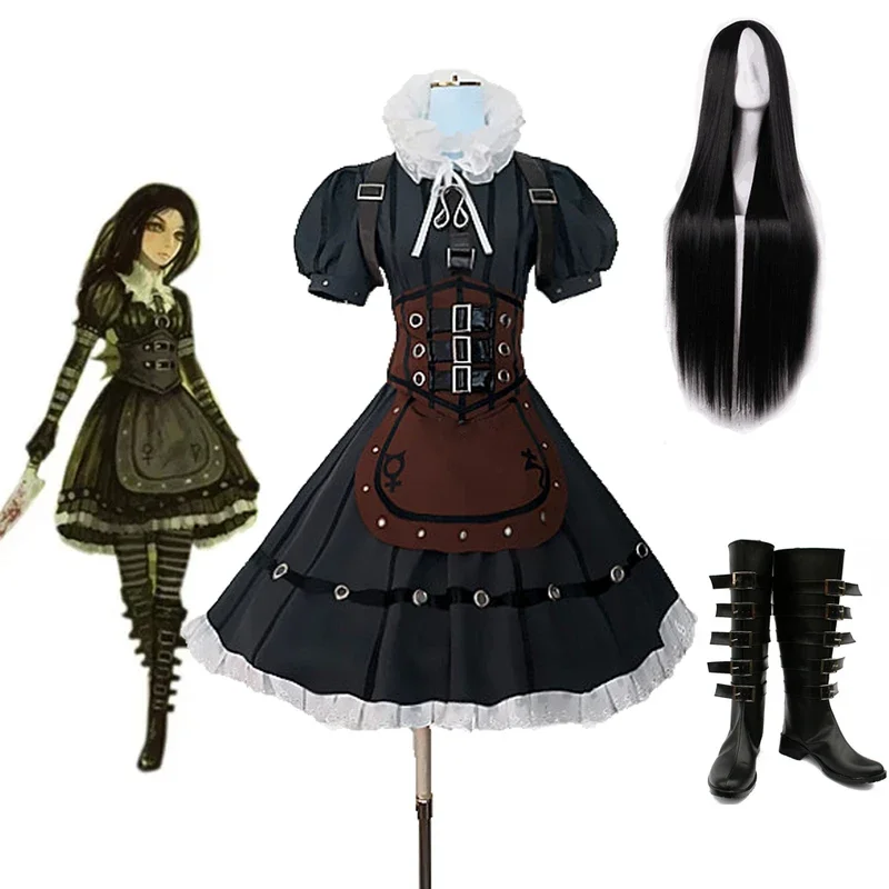 

New Alice Madness Returns Cosplay Costume Alice Steam Dress Outfit Halloween Party Costumes for Women Men