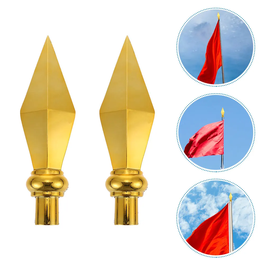 

2 Pcs Golden Flagpole Head Finial Ornament Outdoor Accessories Large Toppers Outdoors Aluminum Mount for House Festival