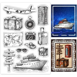 Travel Silicone Clear Stamp Airplane Map Transparent Silicone Stamp Camera Boat Rubber Stamp for Scrapbook Journal Card Making