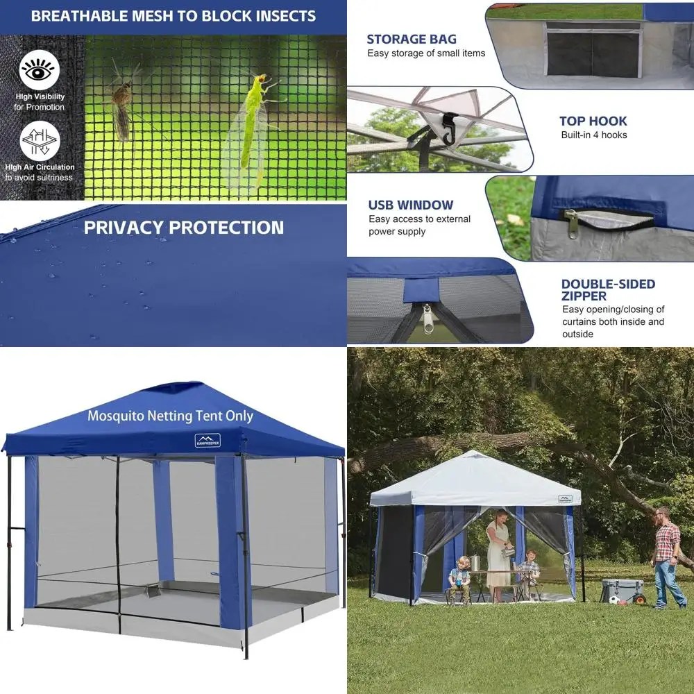 

Универсальная палатка-сетка от комаров, превращающая навес-беседку 10x10 в внутреннюю палатку для кемпинга, с полным полимерным (ПЭ) полом, подходит для