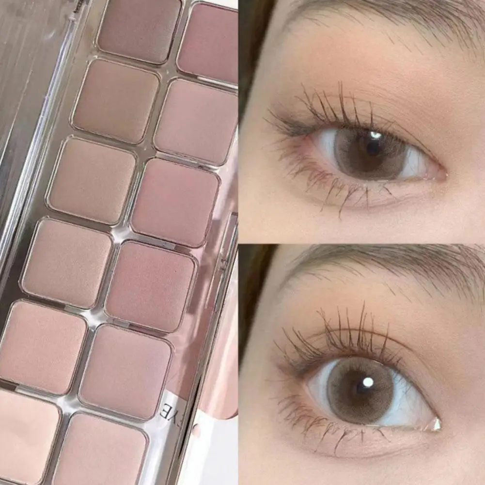 Paleta de sombras de ojos de baja saturación, 12 colores, todo mate, coreano, té de ojos, maquillaje largo, albaricoque, maquillaje duradero D H6C4