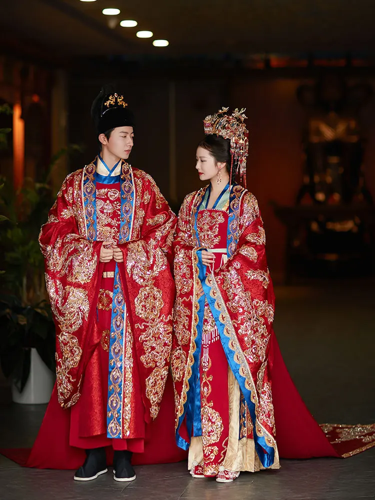 Song Hanfu Wedding Clothes 2024 New Bride Chinese Dress Heavy Industry Couple Full Set a Chaplet and Robes