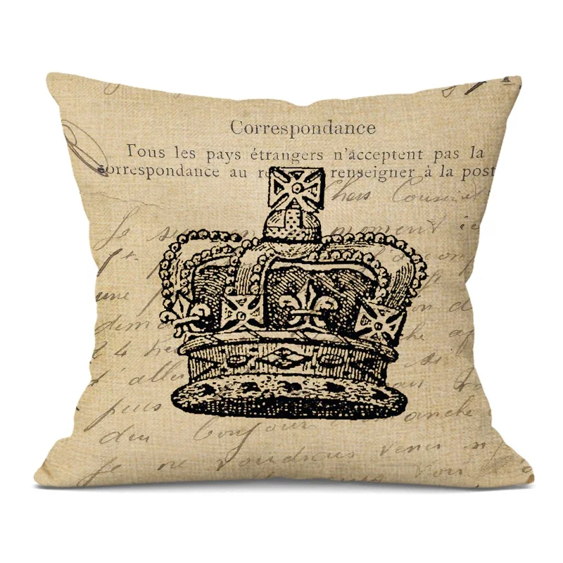 Retro Home Decorative Cushion Cover Crown Print Throw Pillow Case King Queen Letter Pillowcase