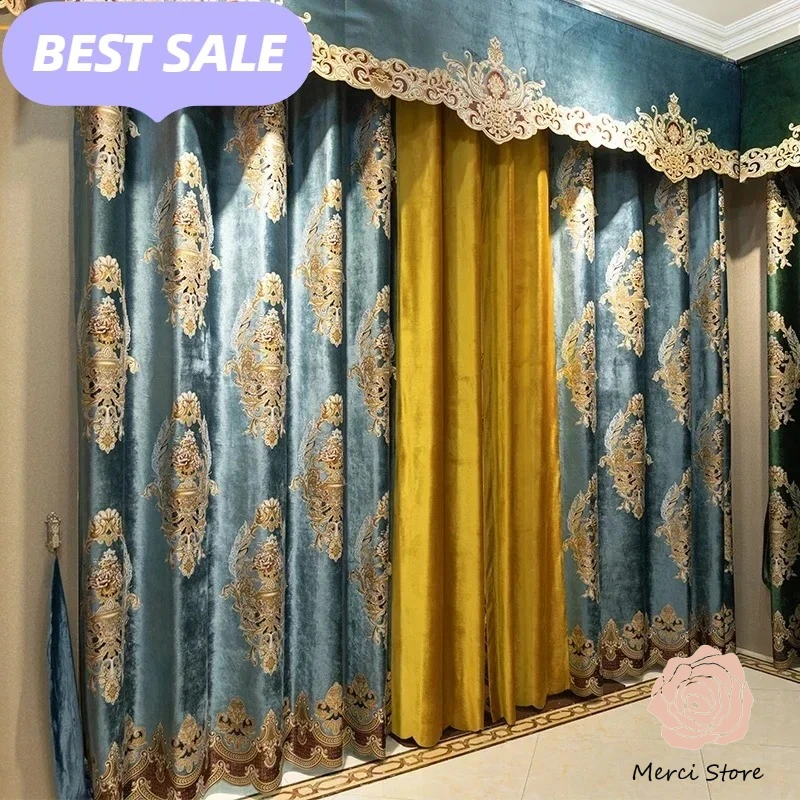

Sustainable European Velvet Jacquard Thickened Blackout curtains for Living Room Bedroom Villa Energy Saving Privacy Drapes