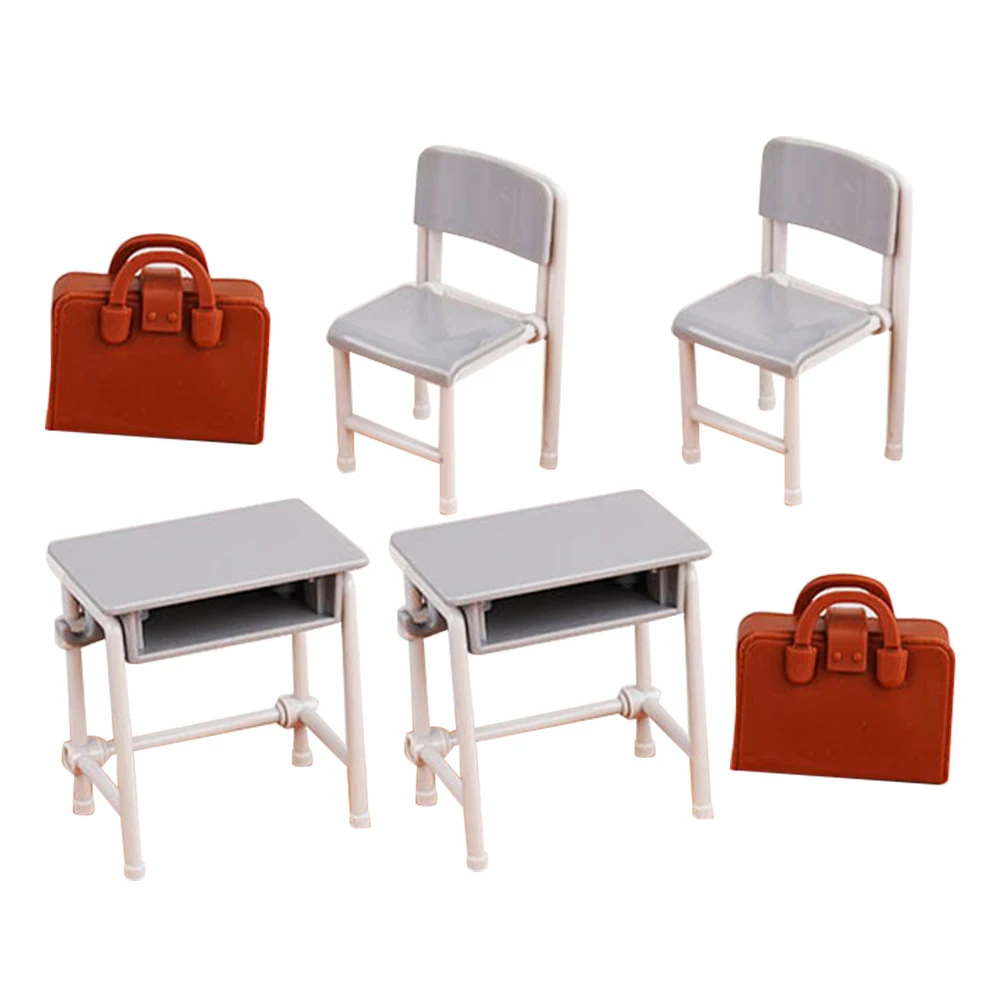

2 set Miniature Dollhouse Desk Chair Set Realistic Classroom Small Office Table For Kids Room Decor Collectors Mini School