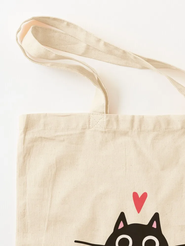 Cute Black Cat with Heart Kitten Valentine Tote Bag Candy bags shopper bag women tote bags men