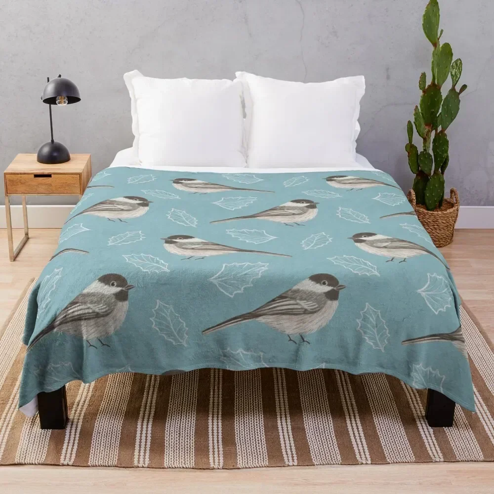 Chickadees and Frosted Leaves Throw Blanket wednesday Cute Plaid Summer Beddings Tourist Blankets