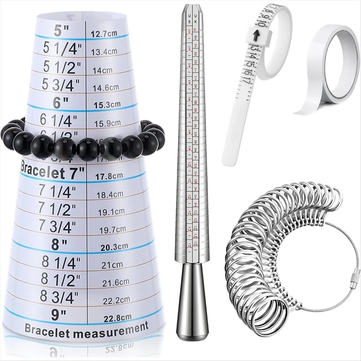 ABCD 5pack Ring Sizer Measuring Tool Kit, US Ring Size 0-13, Adjustable Bracelet Mandrel 5-9
