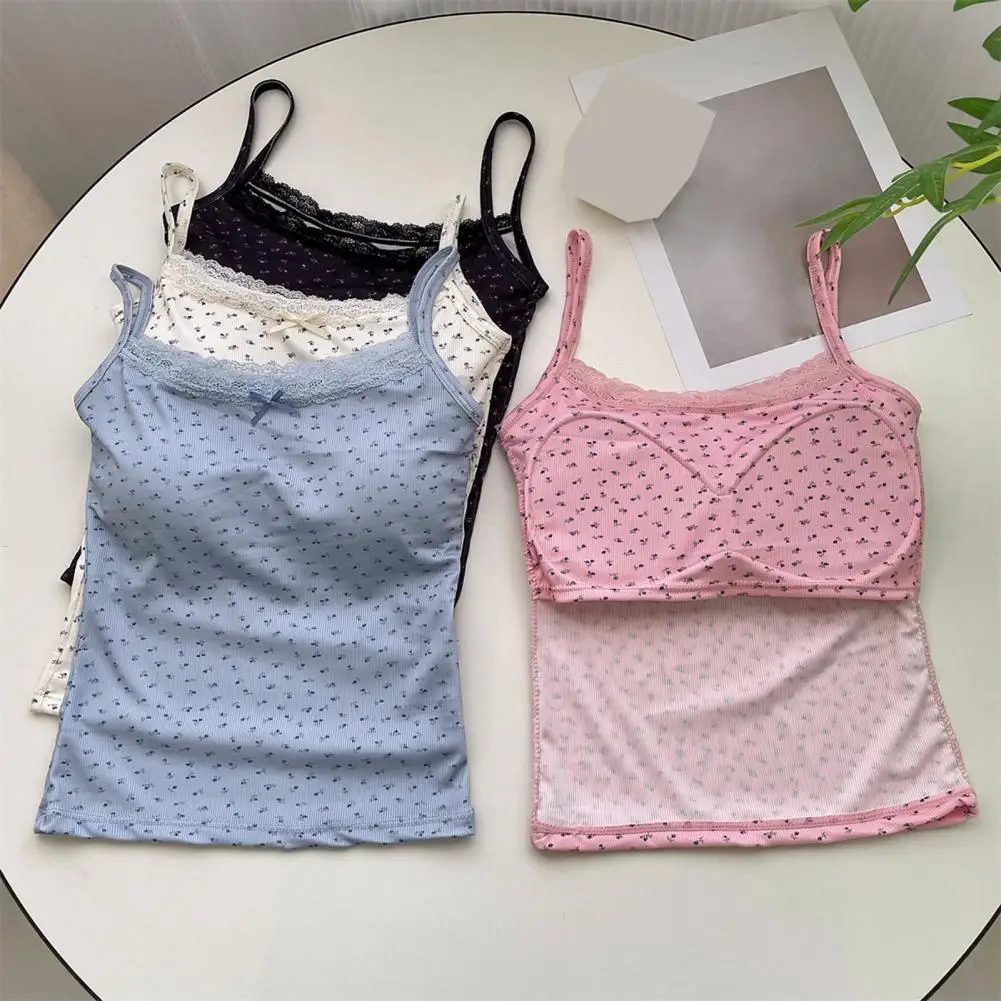 Breathable Tank Top Stylish Women's Lace Trim Tank Tops with Bow Decor Sexy Backless Crop Tops for Summer Streetwear Padded