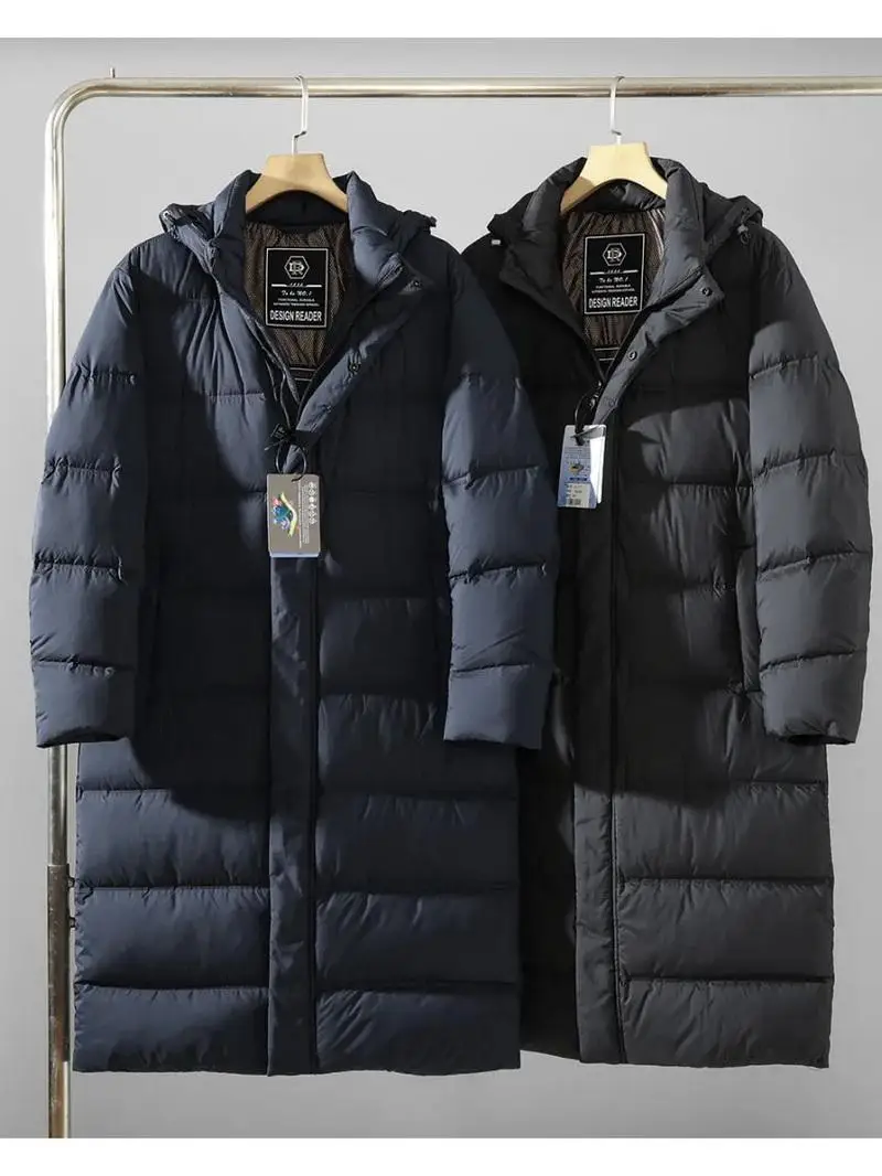 

Утепленная длинная куртка High-Down для мужчин: зимняя, модная, водонепроницаемая, ветрозащитная, с капюшоном, из прочного полиэфирного волокна, молодежная верхняя одежда