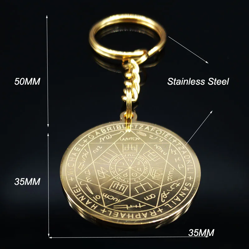 Witchcraft Pentagram Stainless Steel 7 Archangels Keychains for Women Amulet Key Chains Jewelry llaveros para mujer K1162S02