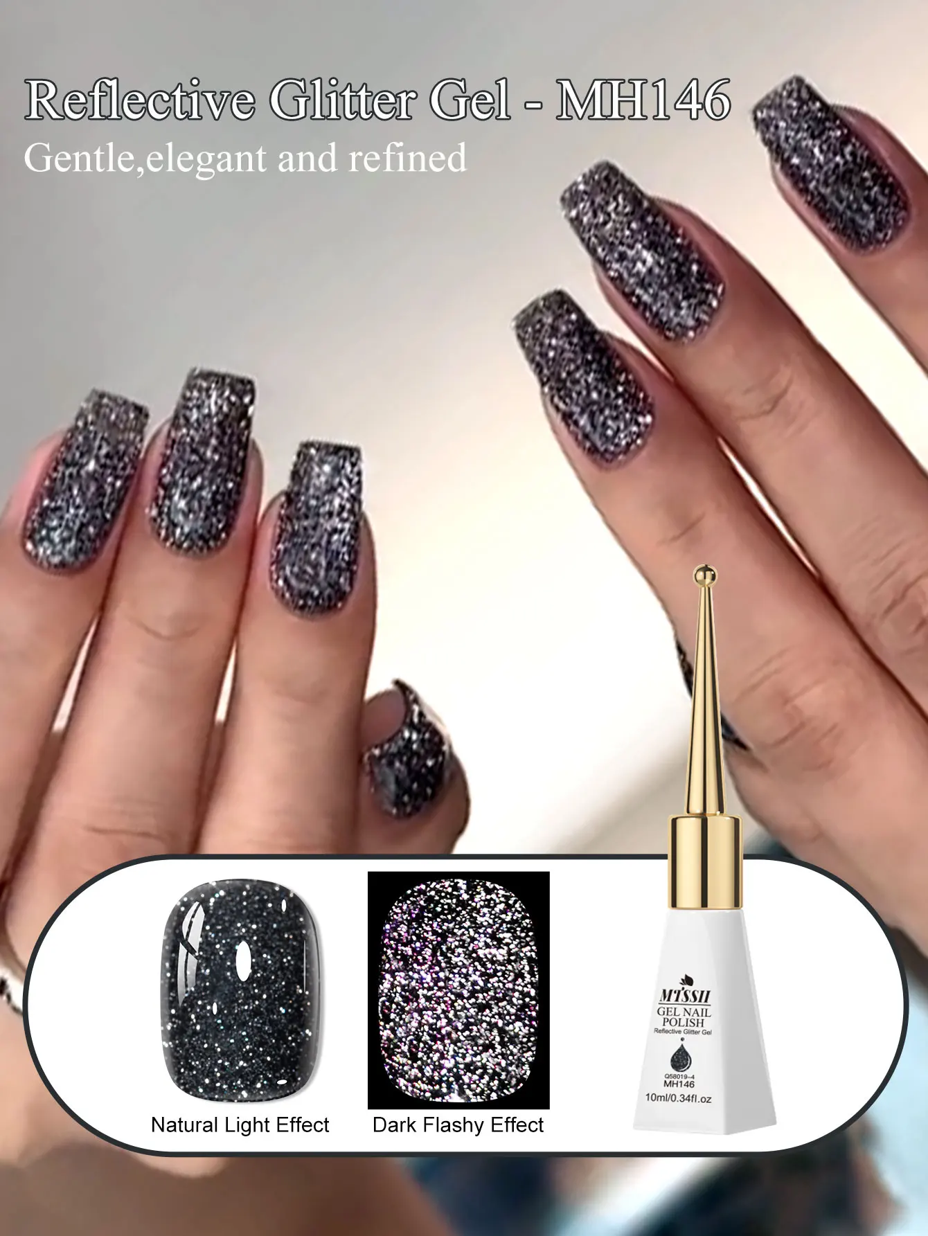 7ml Klasyczny Lakier Hybrydowy z Brokatem Odblaskowym, Półtrwały Lakier do Paznokci do Projektowania Manicure, Bez TPO i HEMA