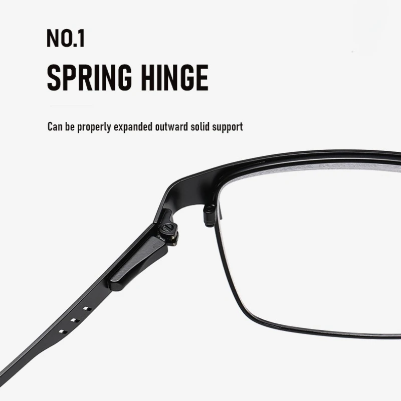 Fashion Men's Square Large Frame Eyeglasses Spring-loaded Legs Anti-Blue Light Reading Glasses for Near and Distance Use