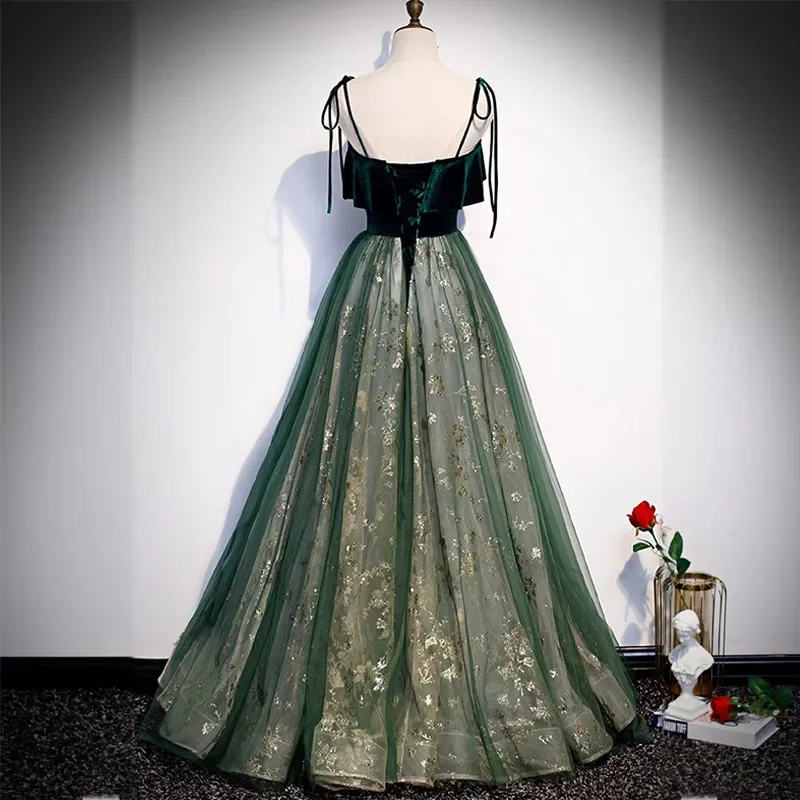 GIYSILE Green Long Dress New Suspender Sequin Dress with Back Lace Up Romantic Dreams Evening Dresses Formal Dress Women Elegant