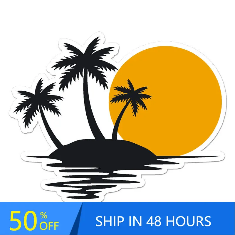 

Tropical Island Sunset, Sticker, Vintage Car Truck Motor Home Window Waterproof Vinyl Decal Decoration Unique Cool Aesthetic
