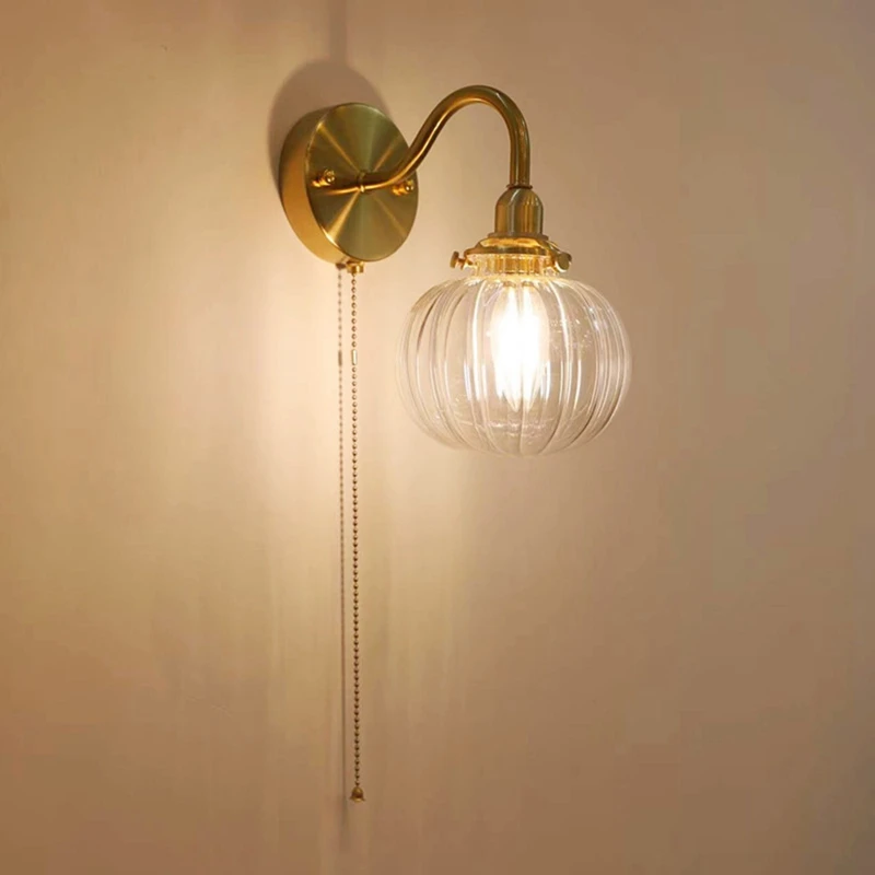 Mid Century Modern Wall Sconce with Switch 3 Color Dimming 220V Transparent Glass Globe Wall Lamp-A69M