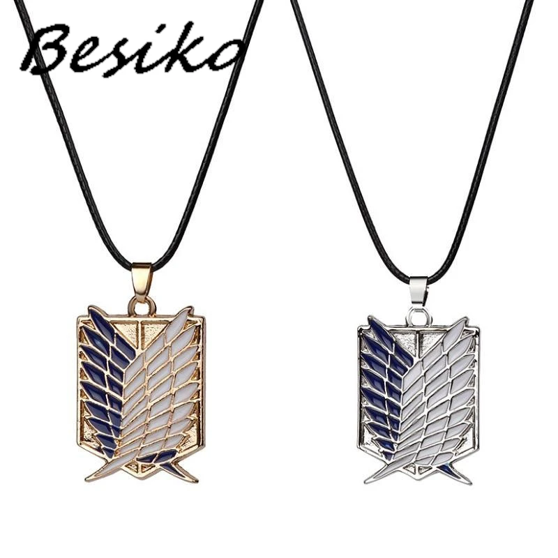 Besiko Anime Attack On Titan Alloy Necklace Figure Toys Wings Of Liberty Shingeki No Kyojin Leather Chain Gold Silver Pendant