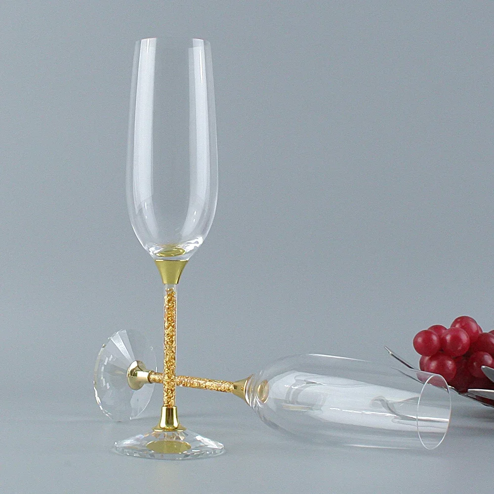 

2PCS/Set Oh Trend Creative Crystal Champagne Glass, Ceremony Central Table Decoration, Wedding Gold Foil Stand Champagne Goblet