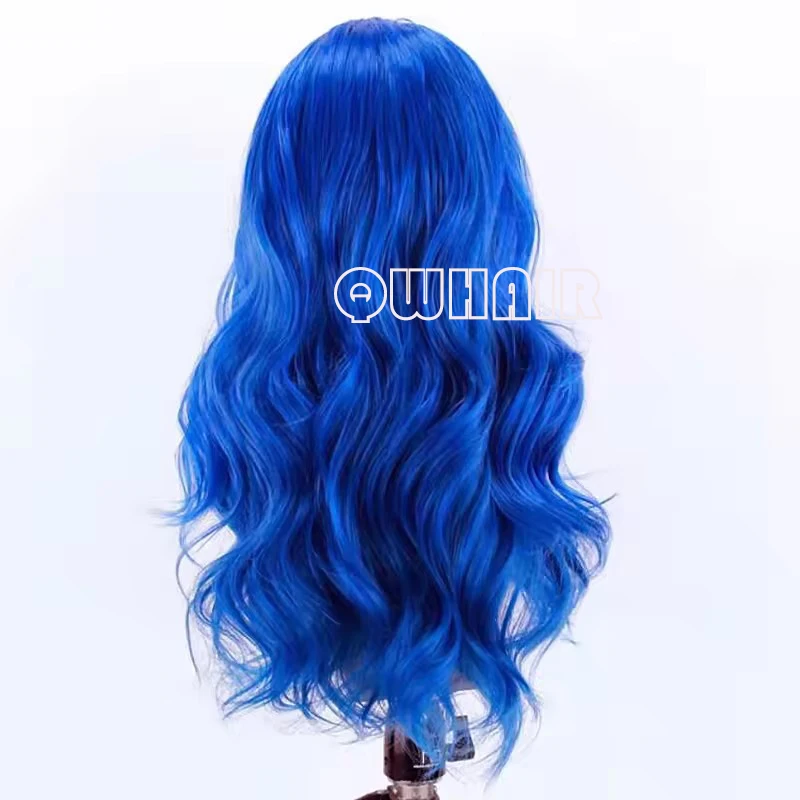 QW Synthetic Hair Blue Body Wave Soft 13X4 Lace Front Wig For Women Hair Heat Resistant Fiber Cosplay  Daily