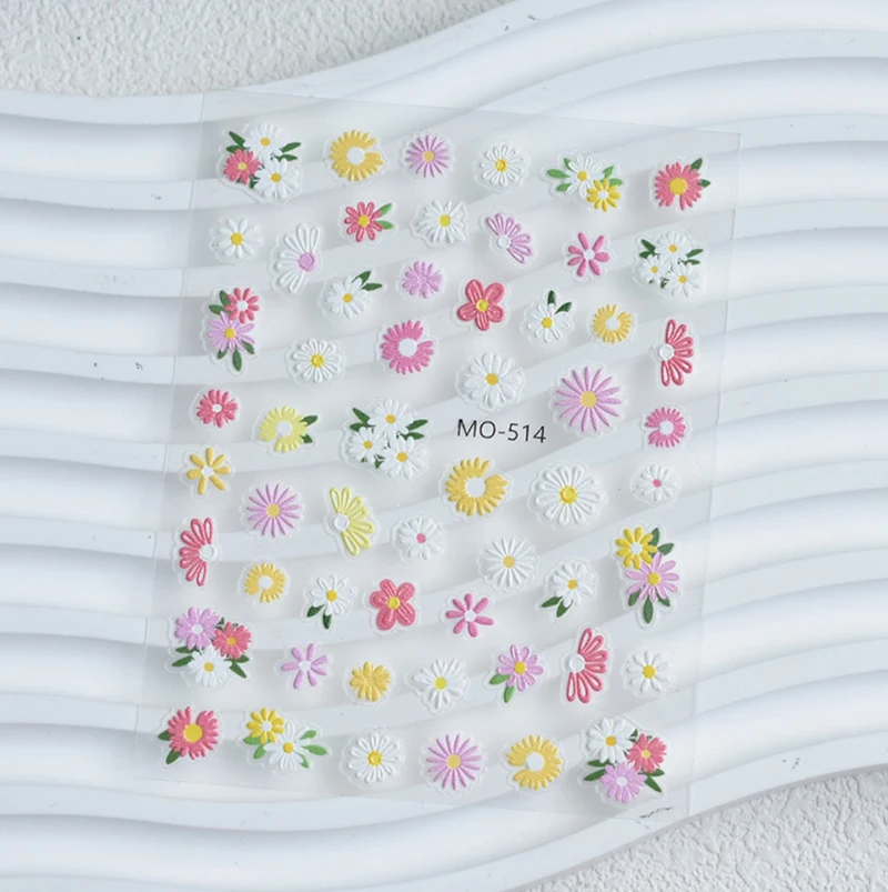 5d Embossed Nail Art Decals Spring Colorful Little Petals Daisy Flowers Stickers For Nails Art Manicures Tips Decorations