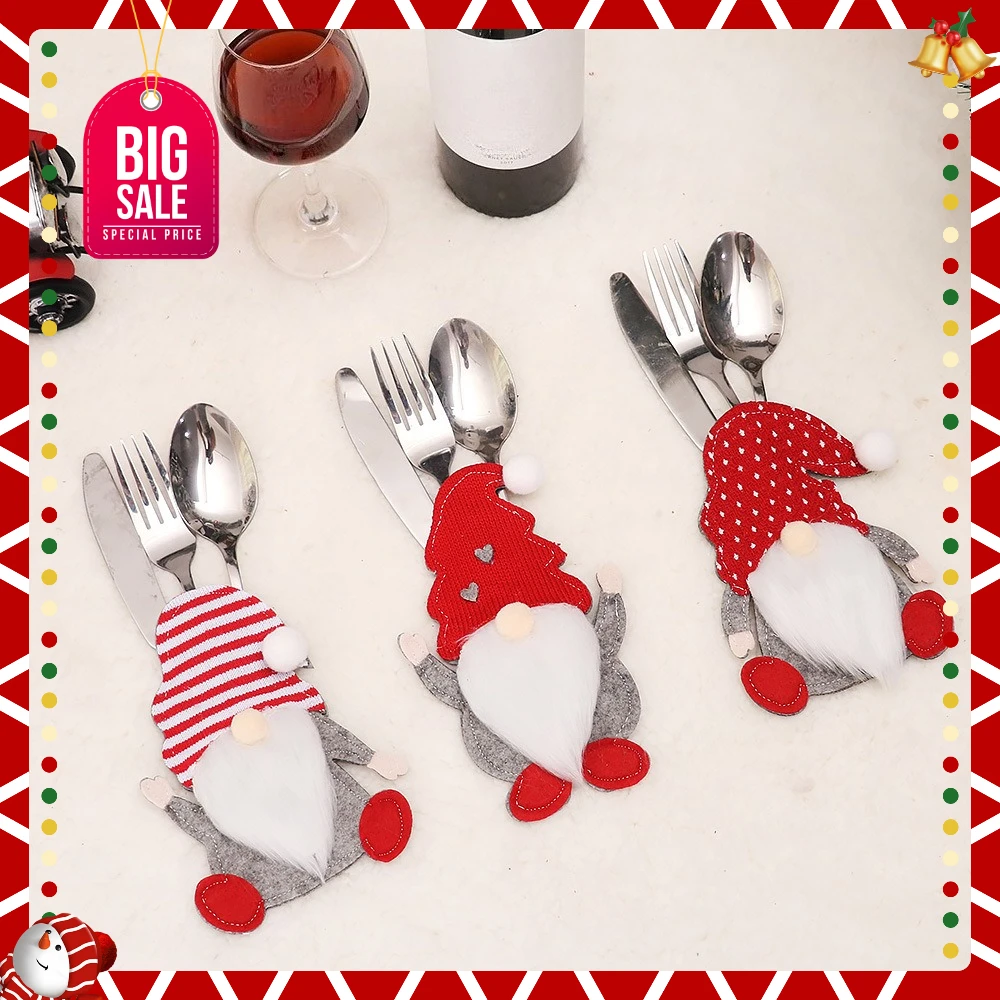 

1pcs Christmas Cutlery Cover Fork Pocket Bags Holder Santa Claus Xmas KitchenTableware Cover for 2026 New Year Cookware Decor