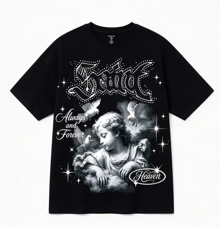 2026 new Best-Seller Trending Angel Dove Gothic Slogan Graphic Oversized Short Sleeve Tee Streetwear Enthusiasts Daily Wear Item