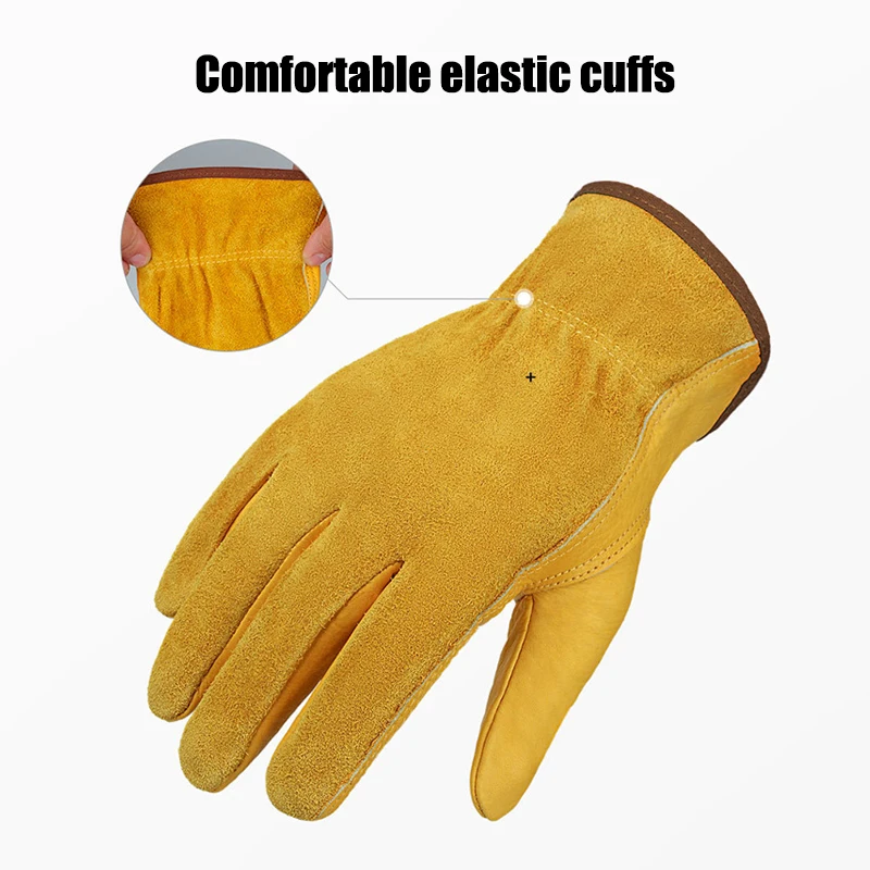 Multipurpose Cowhide Leather Work Gloves Non-slip Breathable Safety Gloves for Welding Gardening Construction Mechanic Driving
