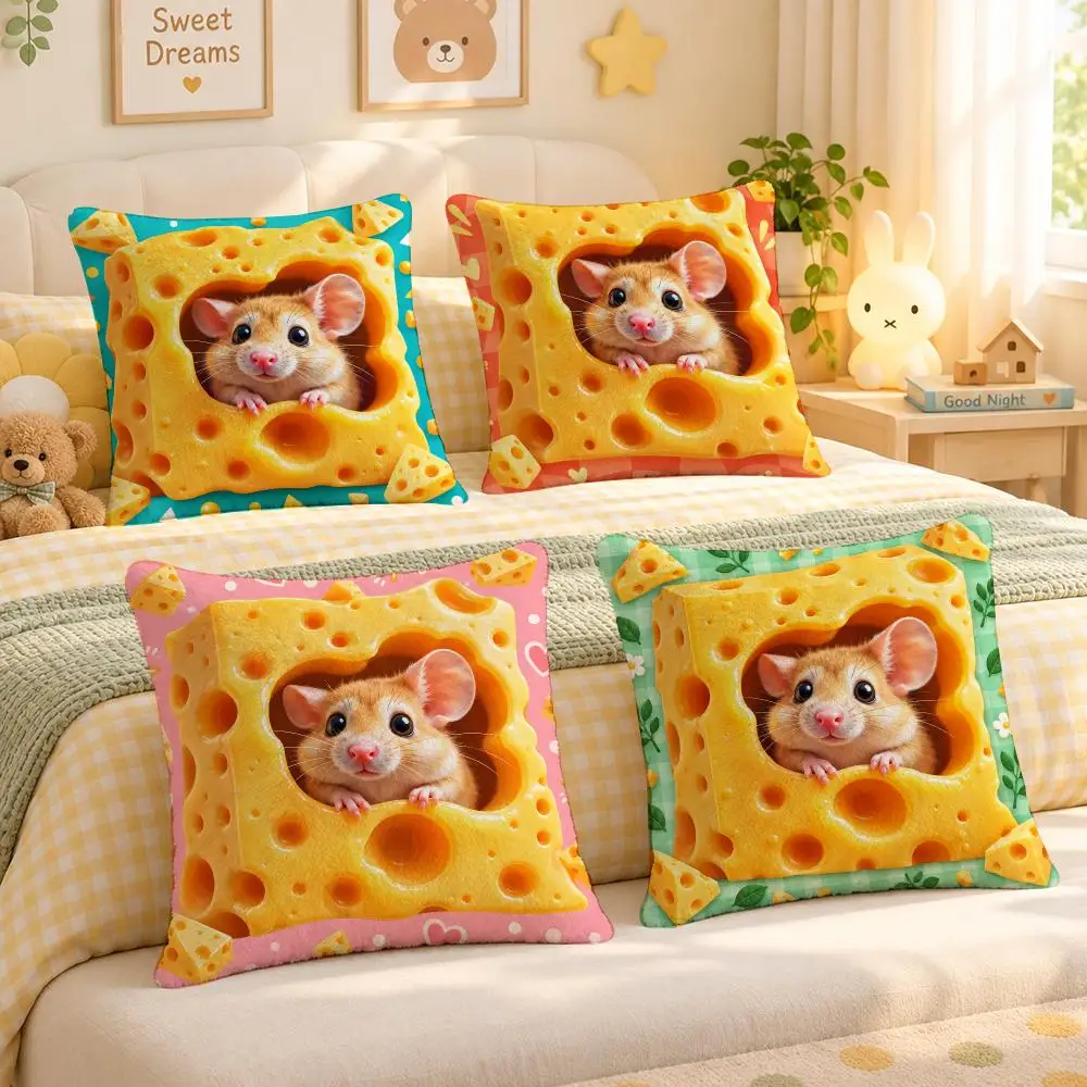 Toy Cute Cheese Mouse Kawaii Cushion Cover Personalized Soft Plush Pillow Living Room Home Sofa Bedroom Office Car Cushion