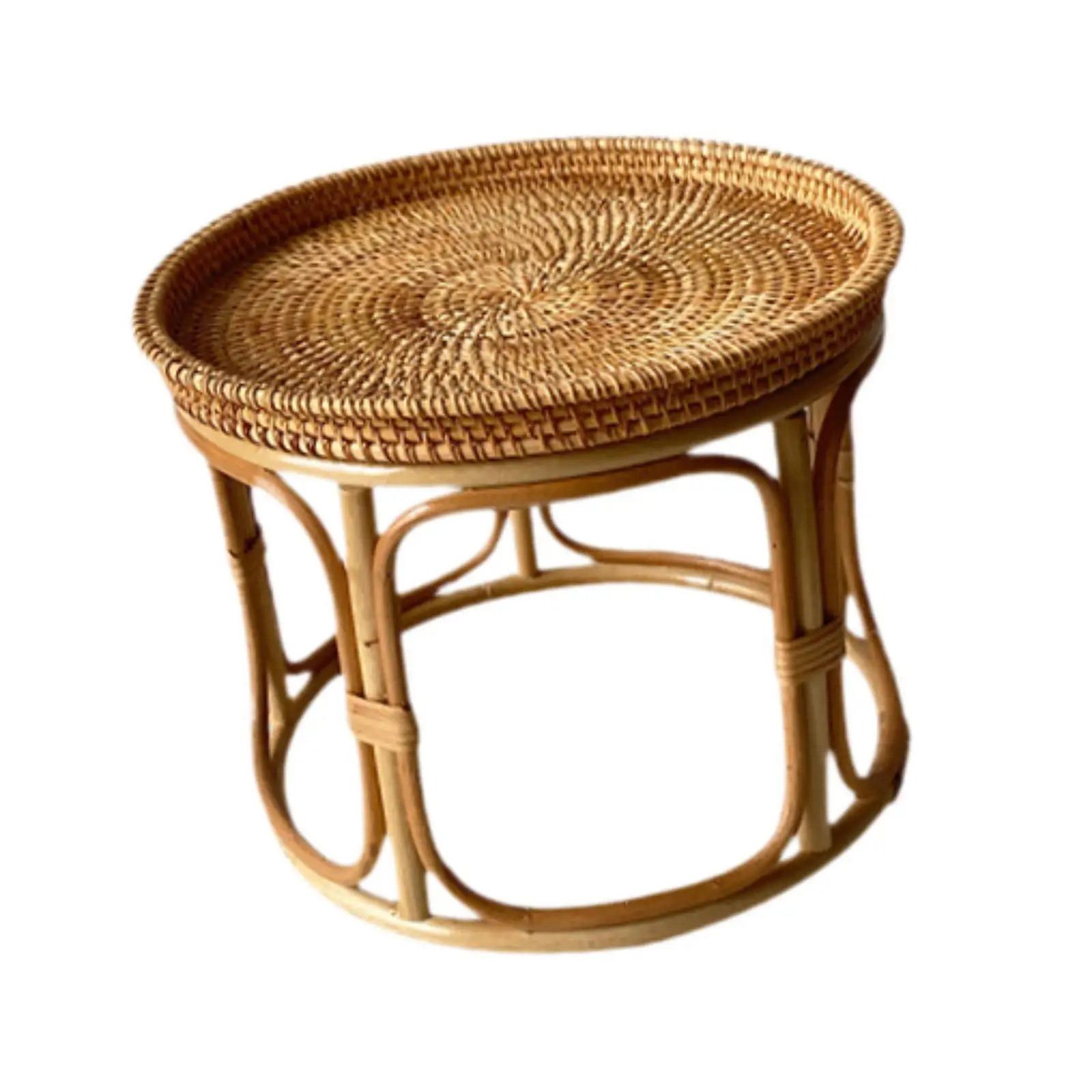 Rattan Side Table Organizer Plant Stand Bedside Table Tray Decorative Coffee Table for Living Room Farmhouse Proch Patio Bedroom