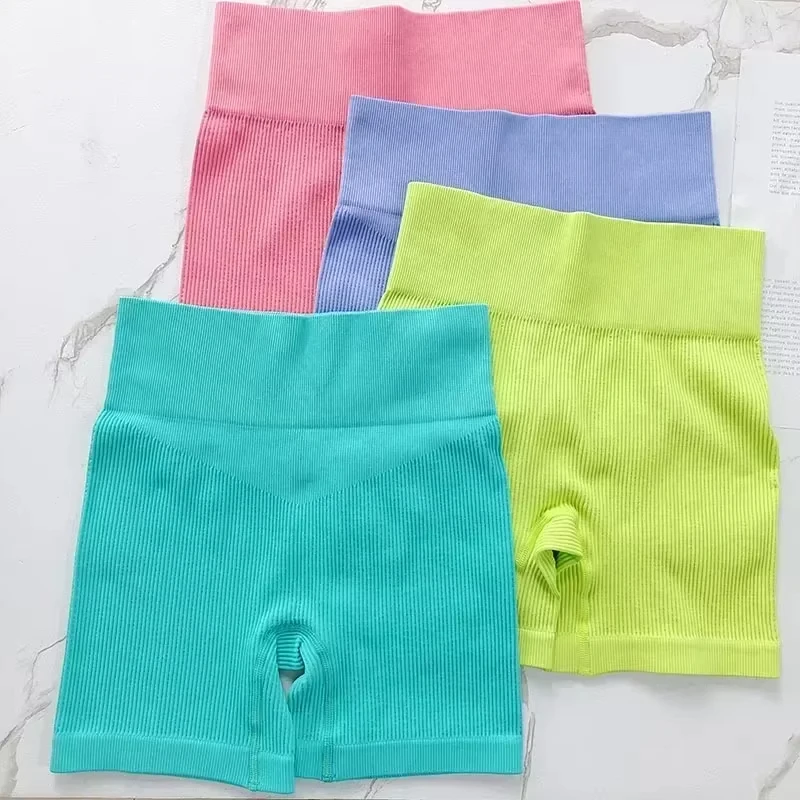 Two Pieces Womens Seamless Workout Shorts High Waisted Ribbed 3 Inch Butt Lifting Gym Running Biker Shorts  Fitness Activewear