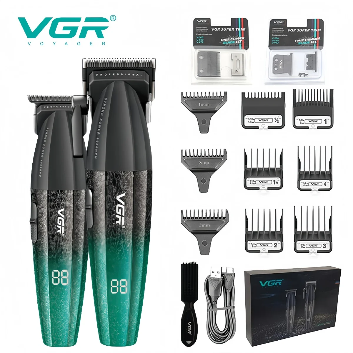 VGR Haartrimmers Verbeterd Professioneel Kapmachine Bestseller Verstelbaar 9000 RPM LED Elektrische tondeuse Hot Sale Metaal Haartrimmer voor mannen Beste V-640 s3
