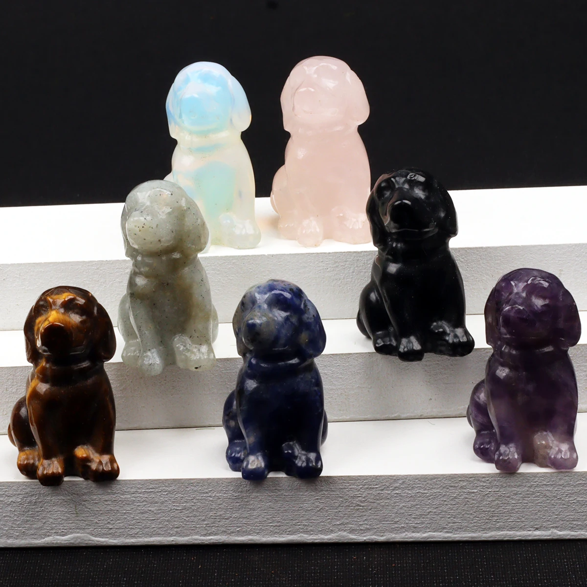 Tiger Eye Dog Figurine, Natural Stone, Hand Carved Obsidian Mini Puppy, Crystal Craft, Chakra, Home Decor, 1.5\