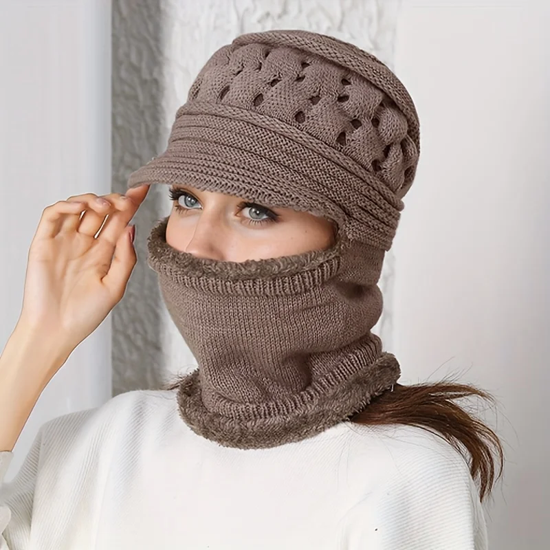 

Women'S Plush Ski Mask Warm Windproof Balaclava Neck Gaiter with Ears Lightweigh Elastic Winter Outdoor Hats And Scarf