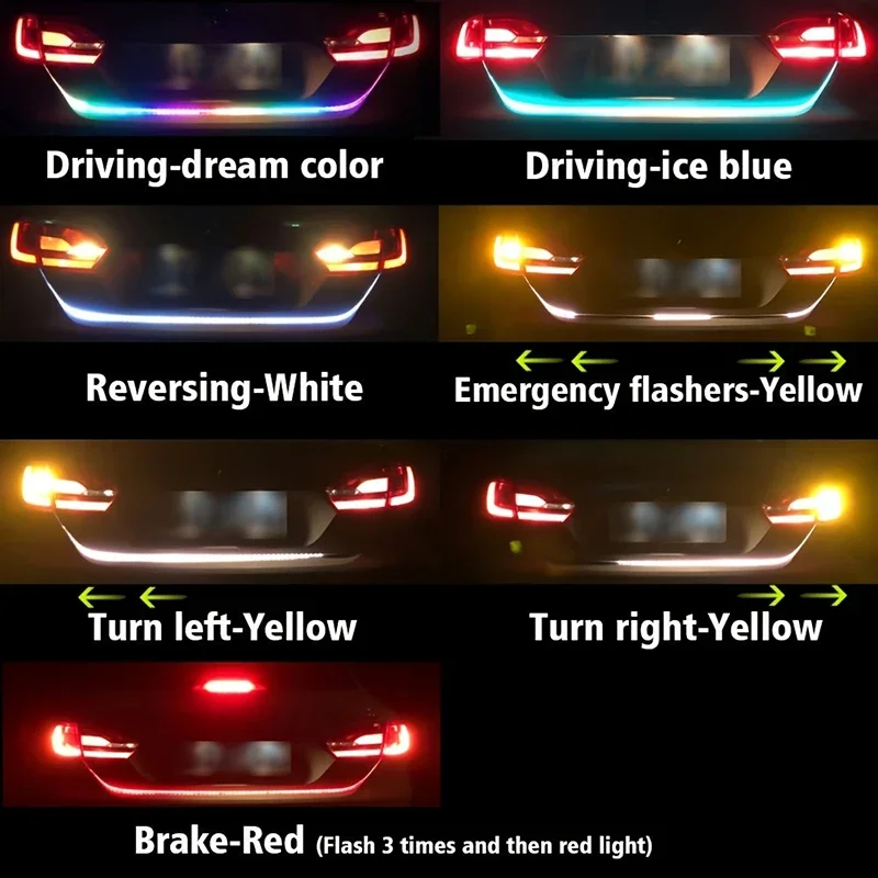 1pcs Car Rear Trunk Lights Strips LED Decorative Lamps Tail Light Warning Lights Dynamic Streamer For Brake Turn Signal Lamps