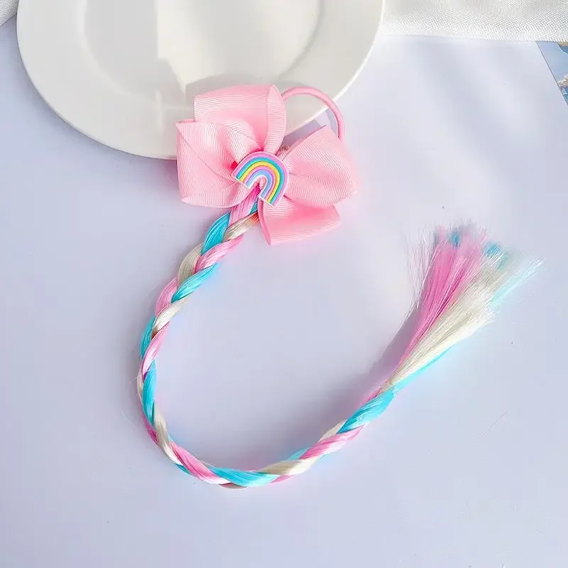 Hot Unicorn Cute Wigs Ponytail For Kids Girl Candy Color Cartoon Butterfly Bow Ponytail Hair Styling Rubber Bands Headwear Brai view 5