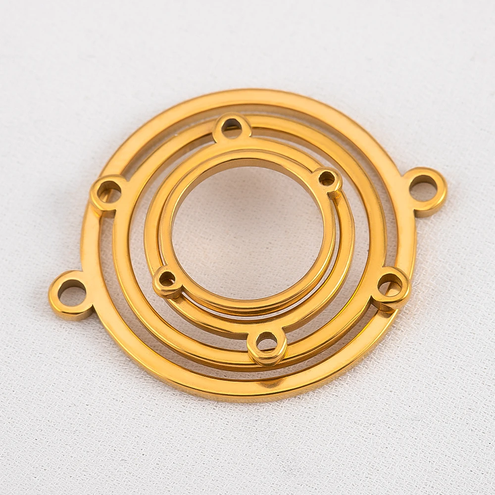10Pcs 20Pcs Stainless Steel Hollow Double Hole Circle Charms Pendant Bracelet Cabochon Tray Bezel Blank Settings Jewelry Making image 2