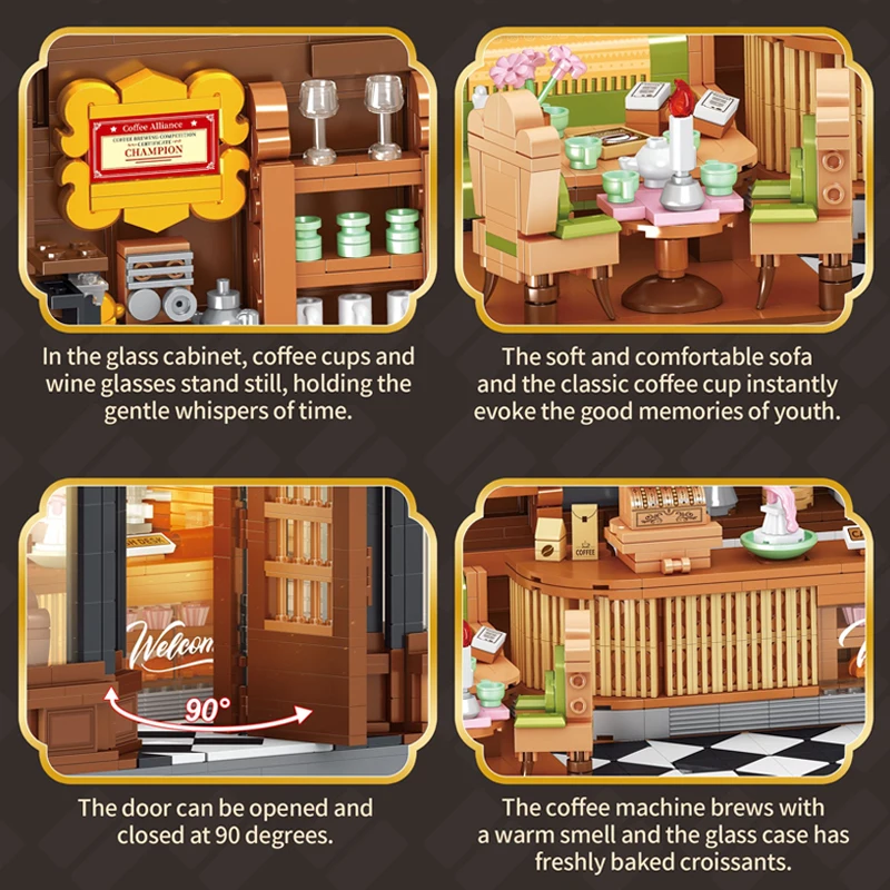 مقهى البيت وحدات المباني كتل مدينة عرض الشارع شقة مخزن العمارة الطوب أطقم منمذجة الكبار طفل هدية 1904 قطعة #4