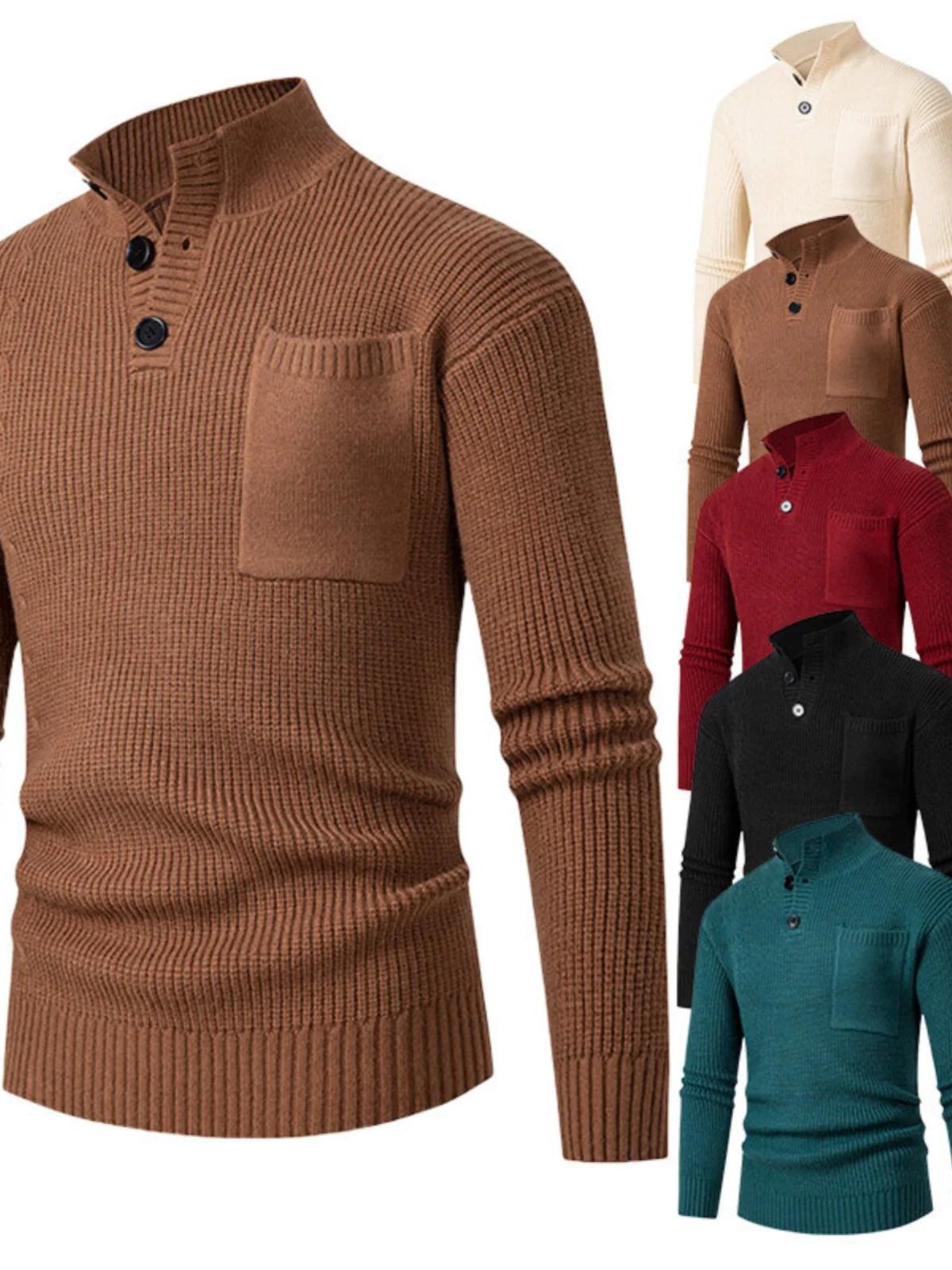 

Men's Vintage Color Knitwear Simple Base Layer Sweater Trendy Youthful Sle Casual Wear Long Sve Stand Collar