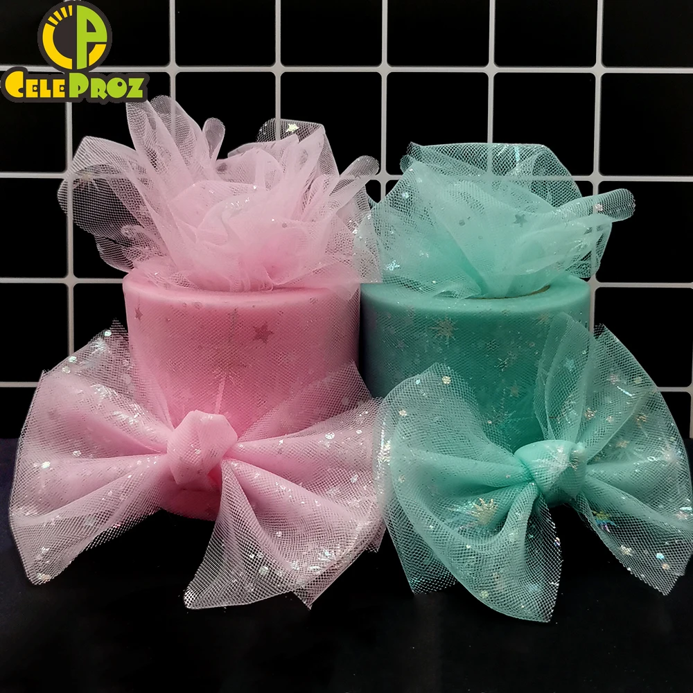 6cm 25Yards Tulle Organza Ribbon Illusory Star Roll Iridescent Tape For Gift Wrap Hair Clip Tutu Skirt Pom DIY Party Decoration