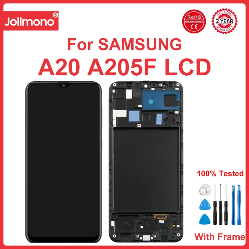 Imagem -03 - Lcd Touch Screen com Moldura para Samsung Galaxy A20 A205f ds A205g ds Substituição do Conjunto Digitalizador