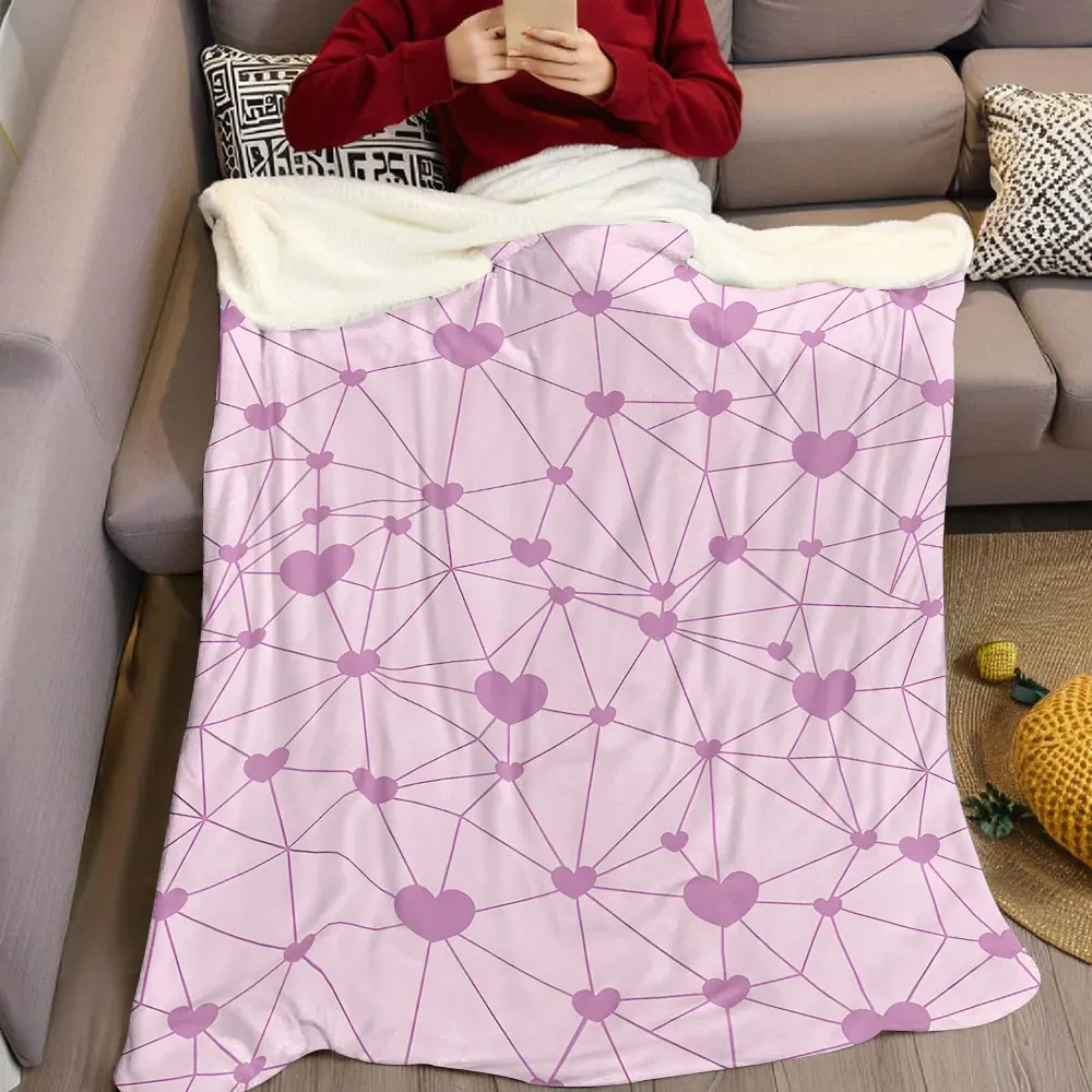 pink heart network line Flannel Blanket Warm Soft Halloween Christmas Decorative Couch Warm Cozy All-Season Gift