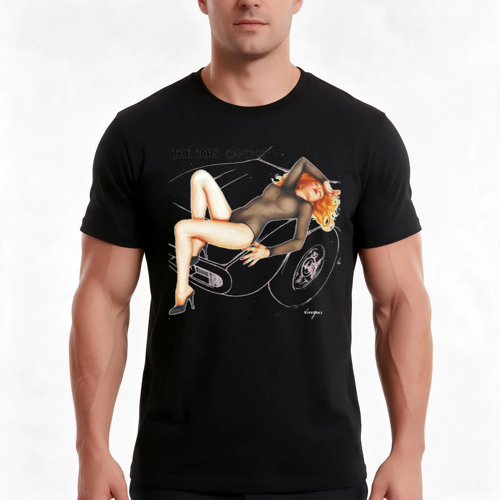 The Cars Candy O (design par Alberto Vargas) T-Shirt, Summer Casual Cotton Tee, Oversized Streetwear Tops, Vintage Graphic Print