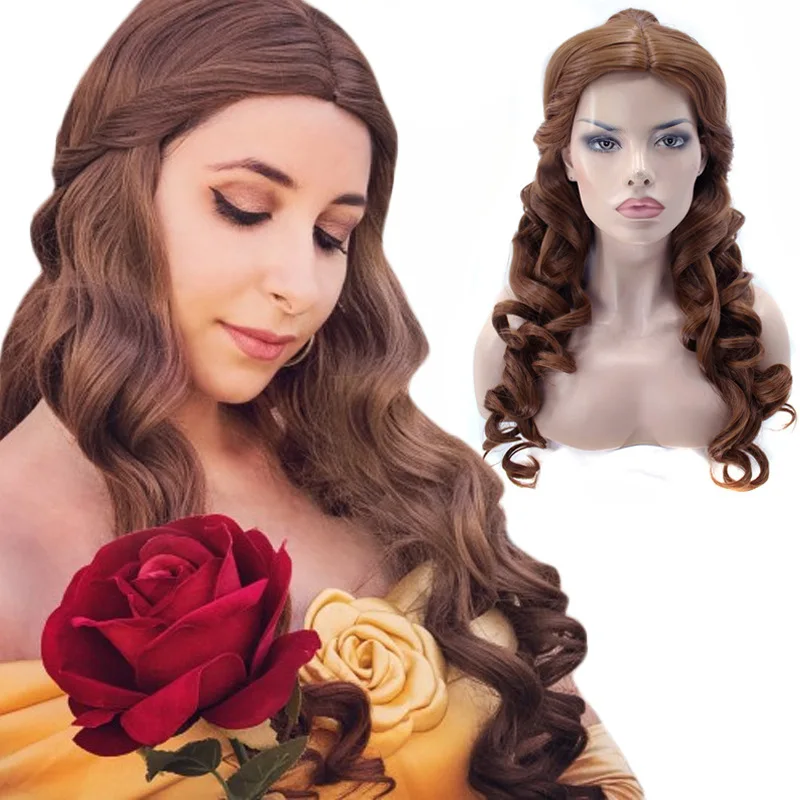 

Princess Belle Wig Beauty Long Body Wave Clip Ponytail Brown Princess Cosplay Wig Halloween Party Role Play Costume Wigs