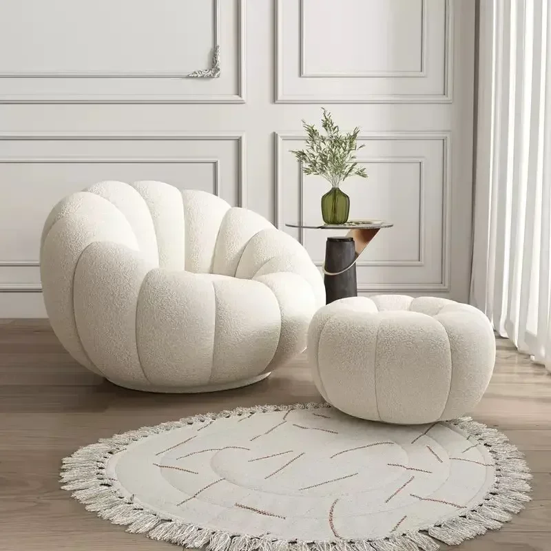 Nordic Living Room Chair Single Seat Sofa Lazy Armchair Pumpkin Shaped Lounge Chair with Stool  Living Room