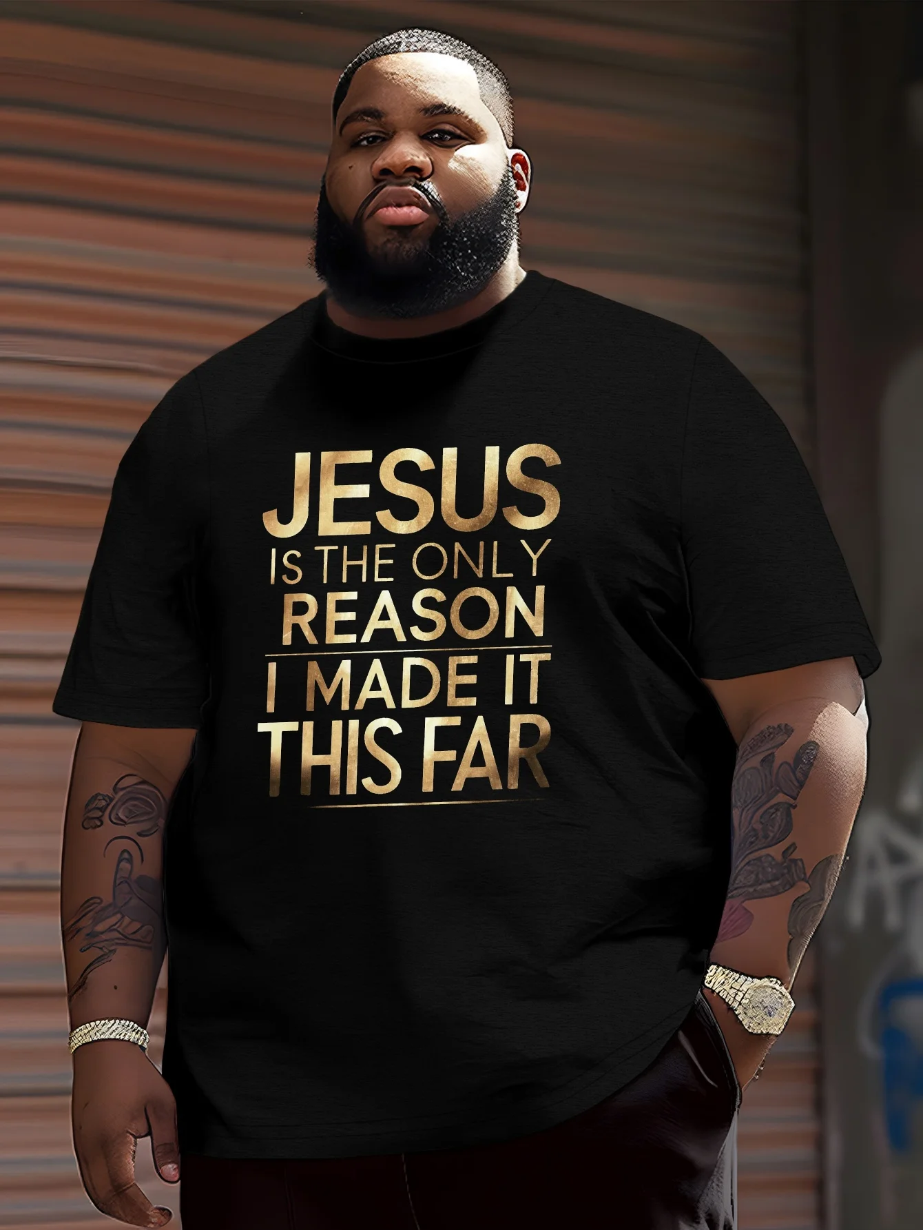 تي شيرت رجالي مقاس كبير من Faith in Jesus - قماش مسامي ممتص للعرق، لافتة للنظر " يسوع هو السبب" #1