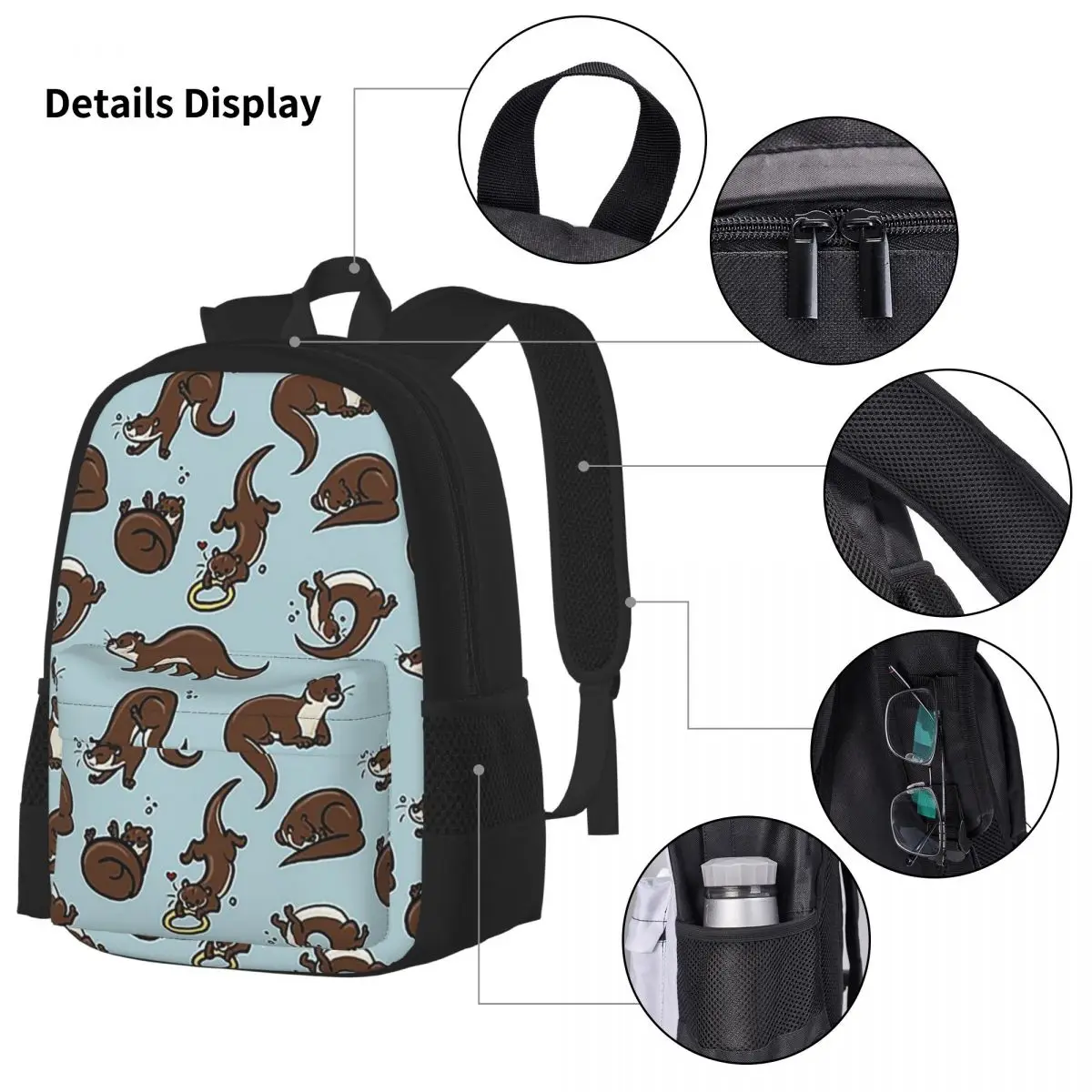 Otter Palooza Backpacks Boys Girls Bookbag Students School Bags Cartoon Kids Rucksack Lunch Bag Pen Bag Three-Piece Set