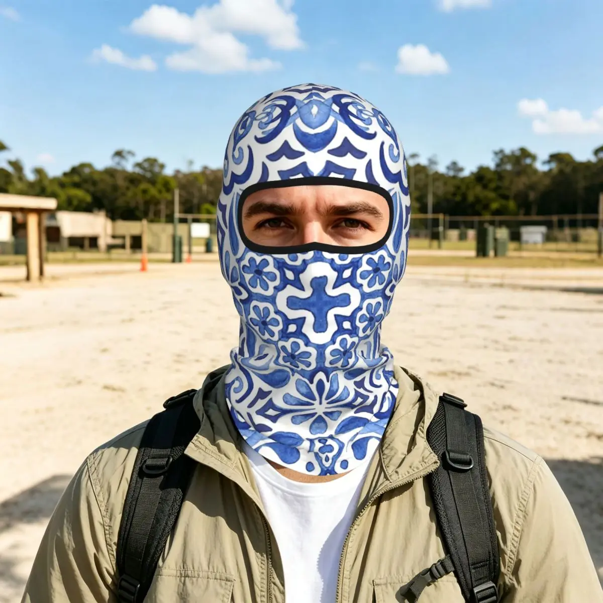 Mediterranean Mosaic Tiles Azulej Breathable Thin Balaclava Full Face Mask Sun Protection Neck Gaiter For Motorcycle Cycling