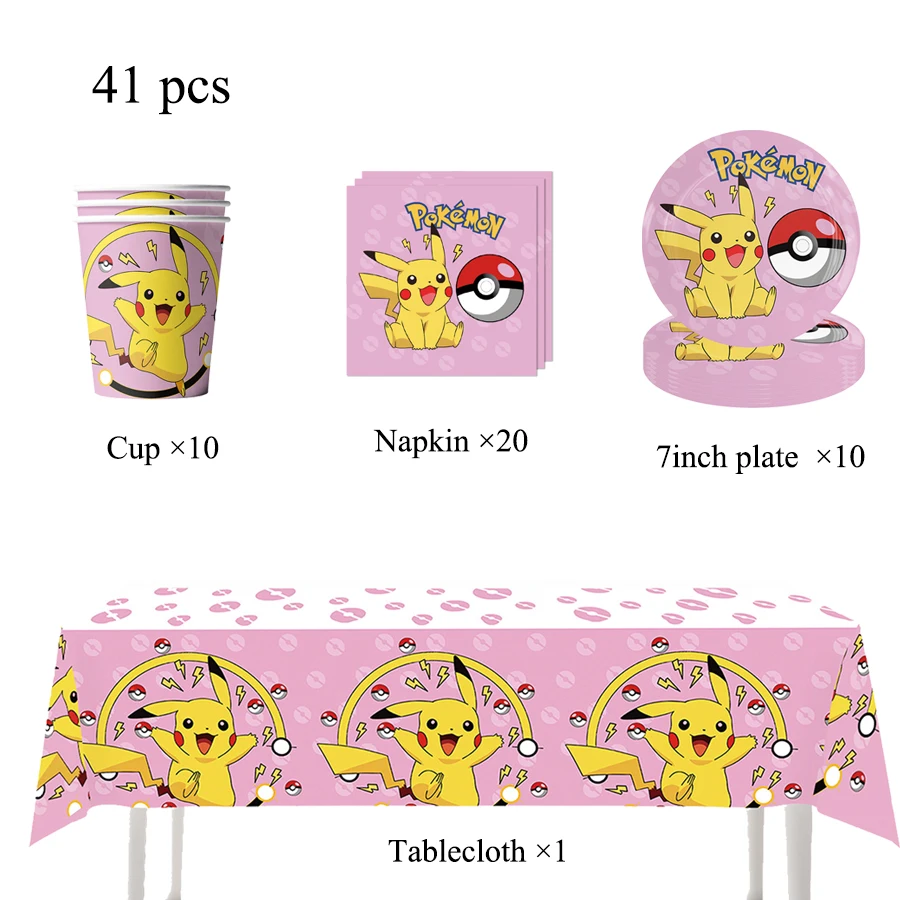 Pokemon Pikachu Party-Dekorationsset: Pappbecher, Teller, Servietten, Tischdecke, Geburtstagszubehör, verschiedene Ausführungen verfügbar