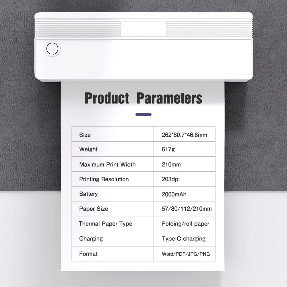 NEWYES 8 بوصة بدون حبر صغير A4 طابعة محمولة طابعة حرارية متنقلة لاسلكية طابعة صغيرة A4 بدون حبر